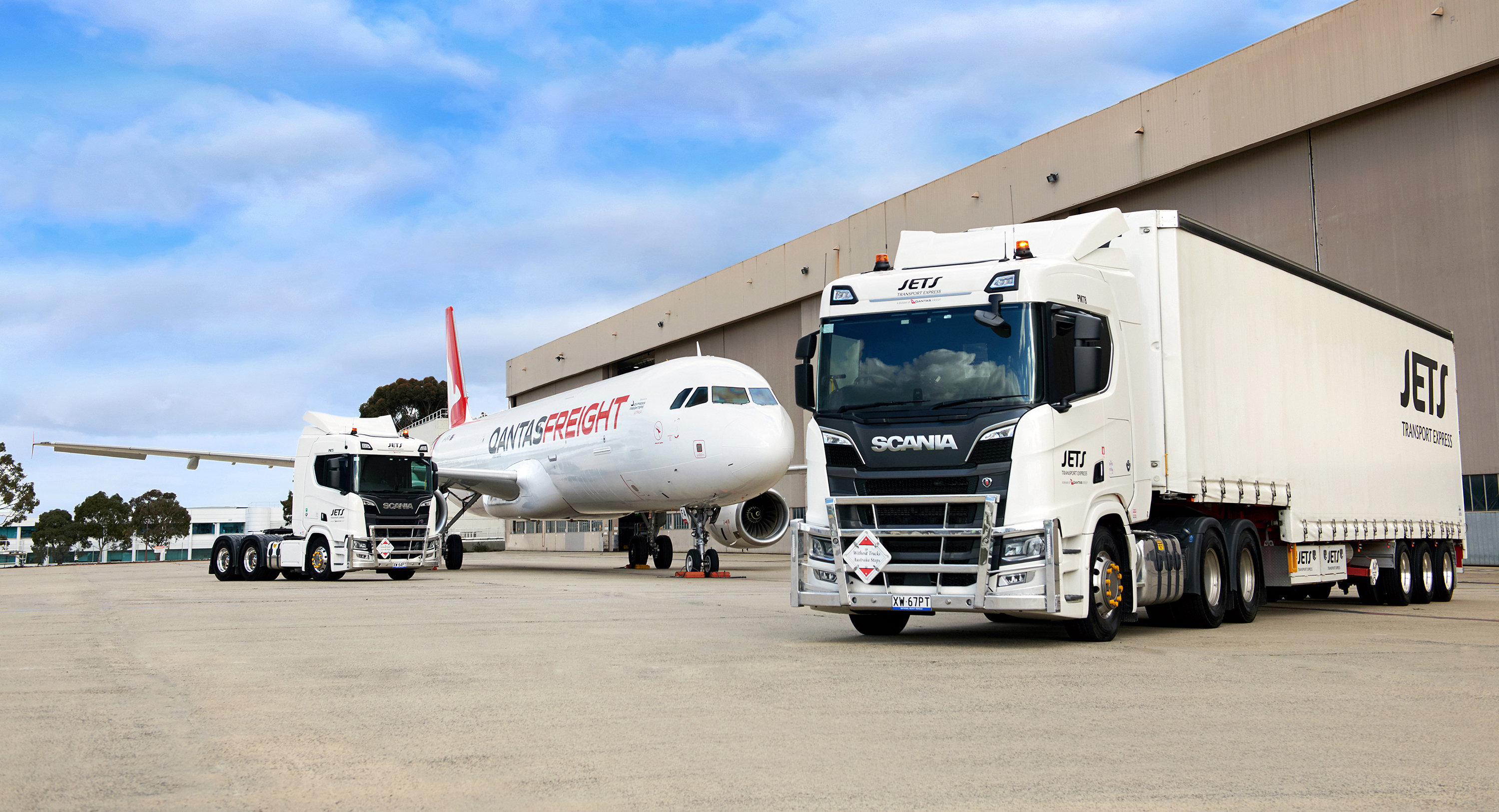 JETS Transport trucks and Qantas Freight aircraft