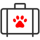 suitcase with a red paw print in the middle of it