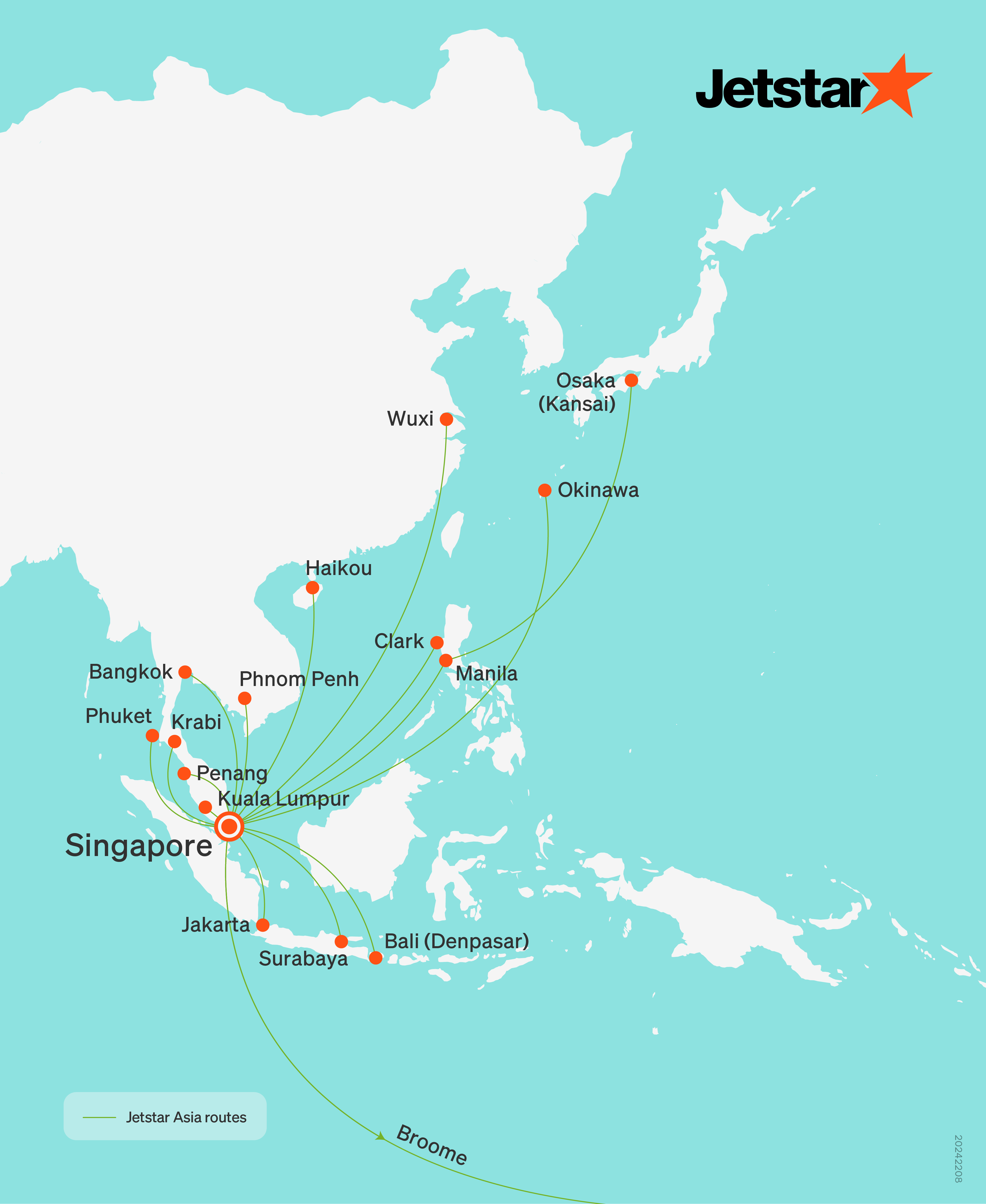 Route map of Jetstar Asia