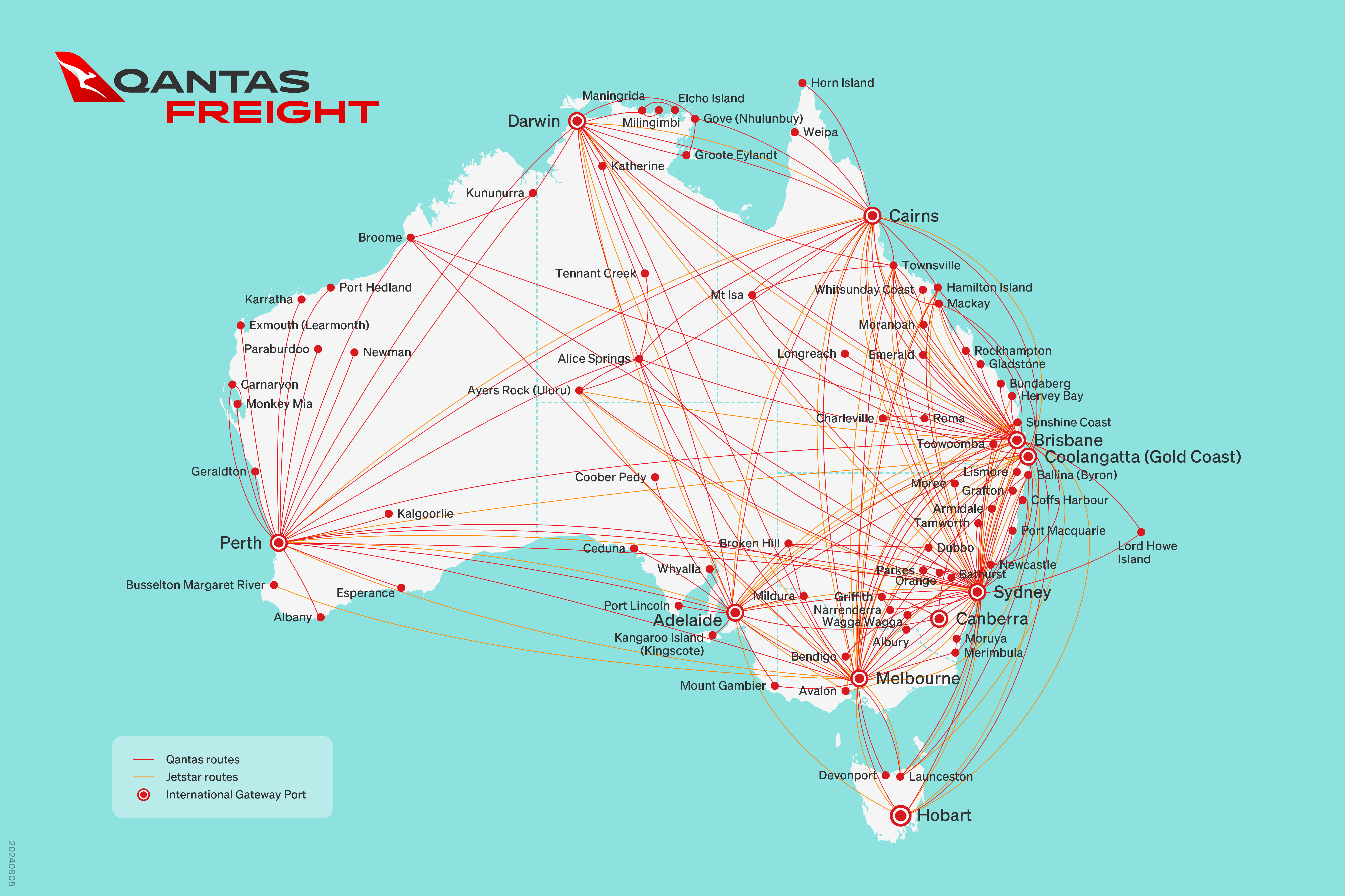 Qantas Freight domestic network route map