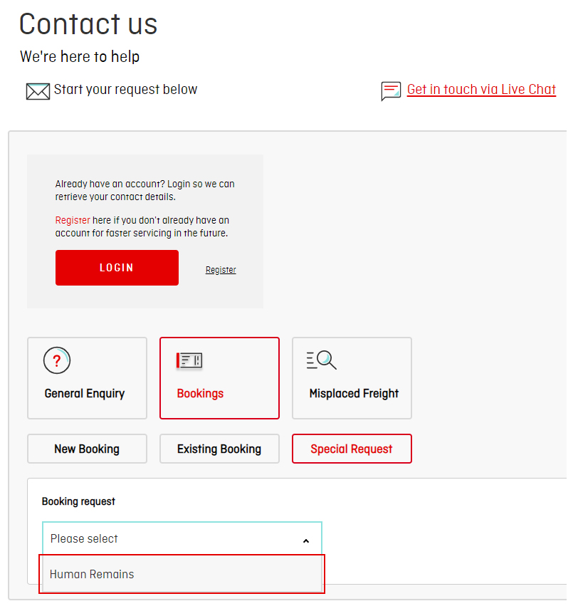 Screenshot of contact us form