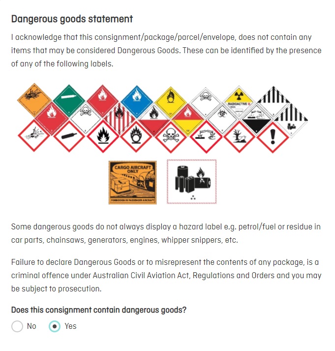 Dangerous goods statement